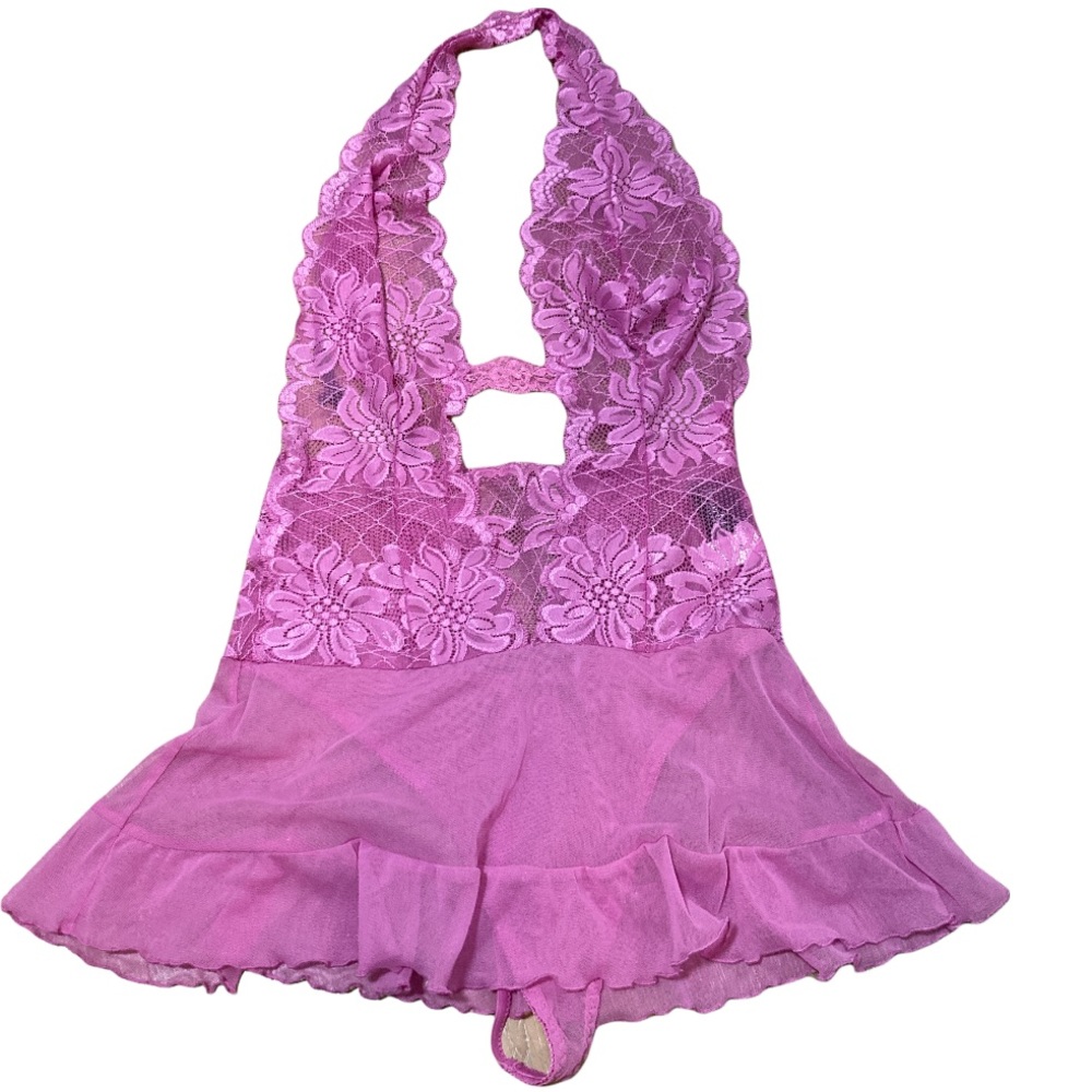 Fredericks Of Hollywood String Lingerie Pink Lace Size Small